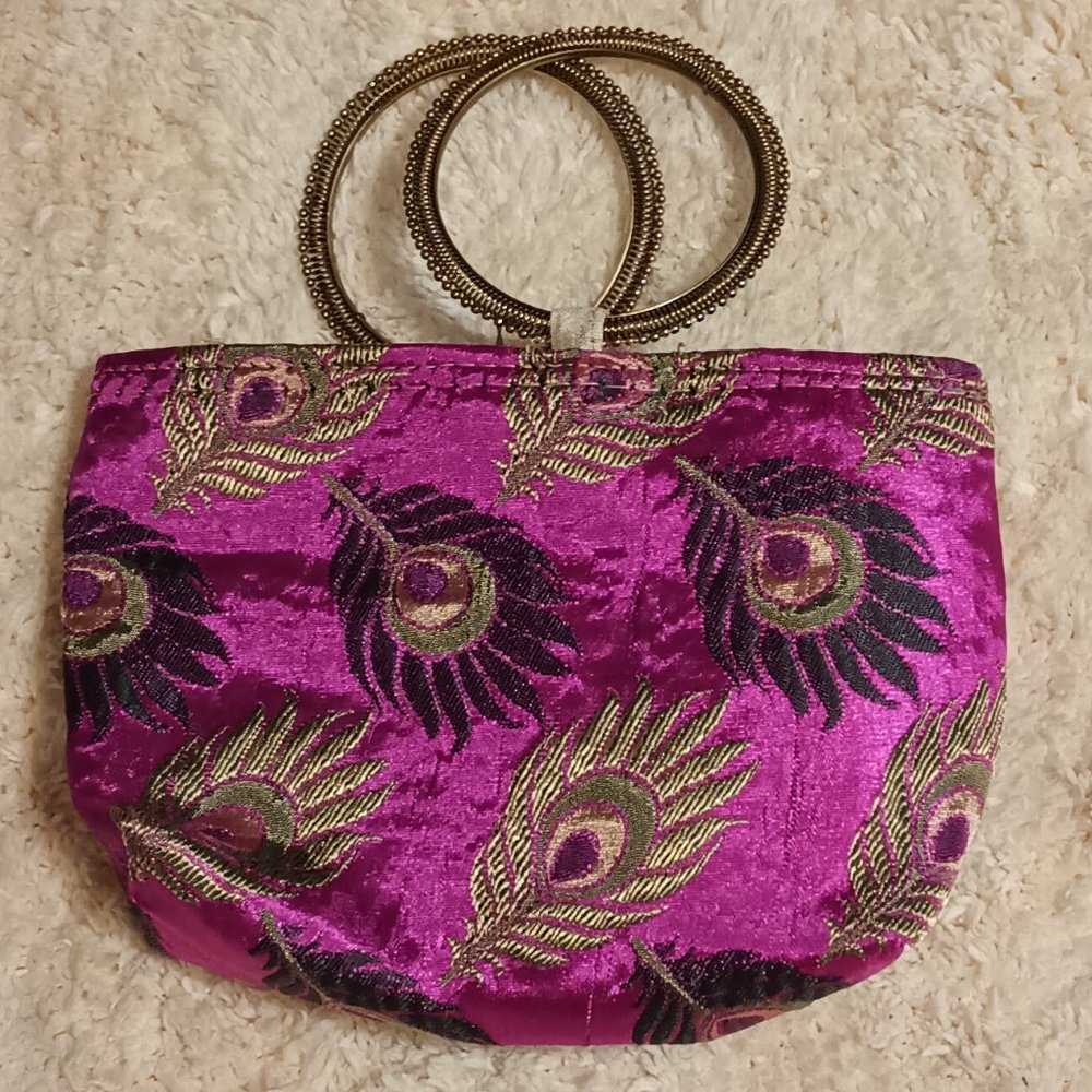 GUC ~ Peacock feather, tropical accessory bag/mini clutch handbag (8" W X 5" H)
